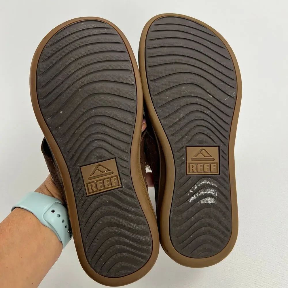 REEF Men's Brown Leather Flip Flop Sandals Anatomic Contouring Footbed Size 8